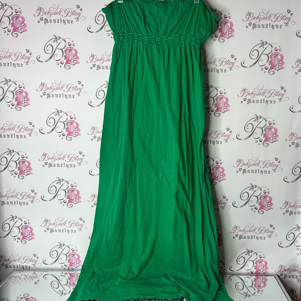 Hurley dress long maxi strapless smocked braid detail Elegant Green Maxi Dress